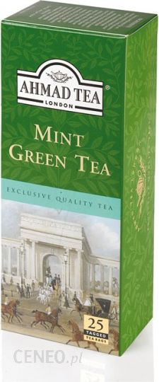 Ahmad Tea London Green Tea Mint Herbata zielona ekspresowa Miętowa 25 torebek z zawieszką